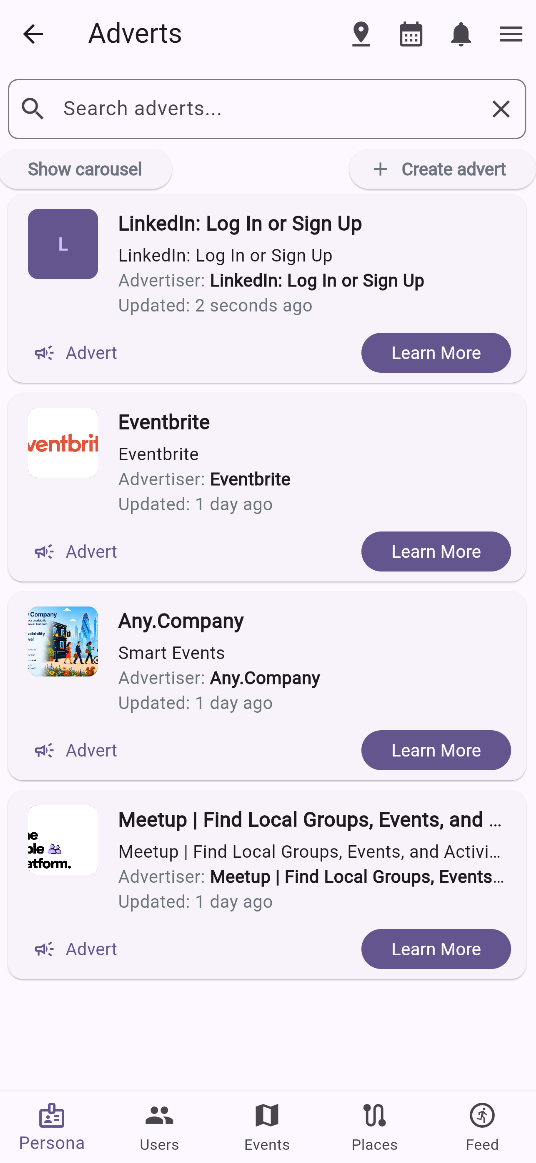 Event adverts panel