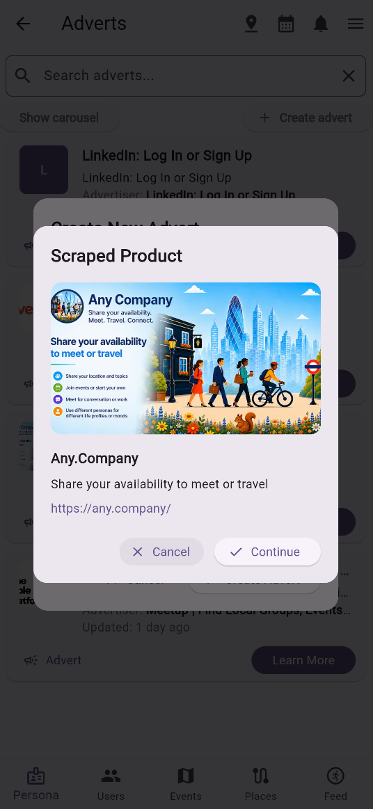 Event adverts panel