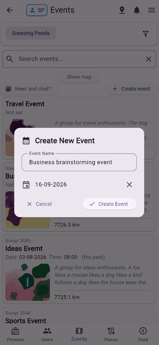 Creating a new event