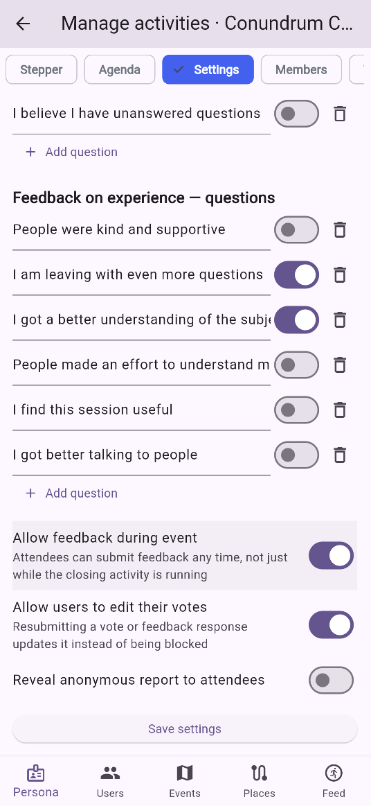 Event options
