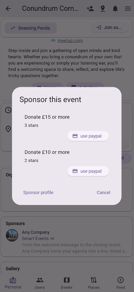 Event donations panel