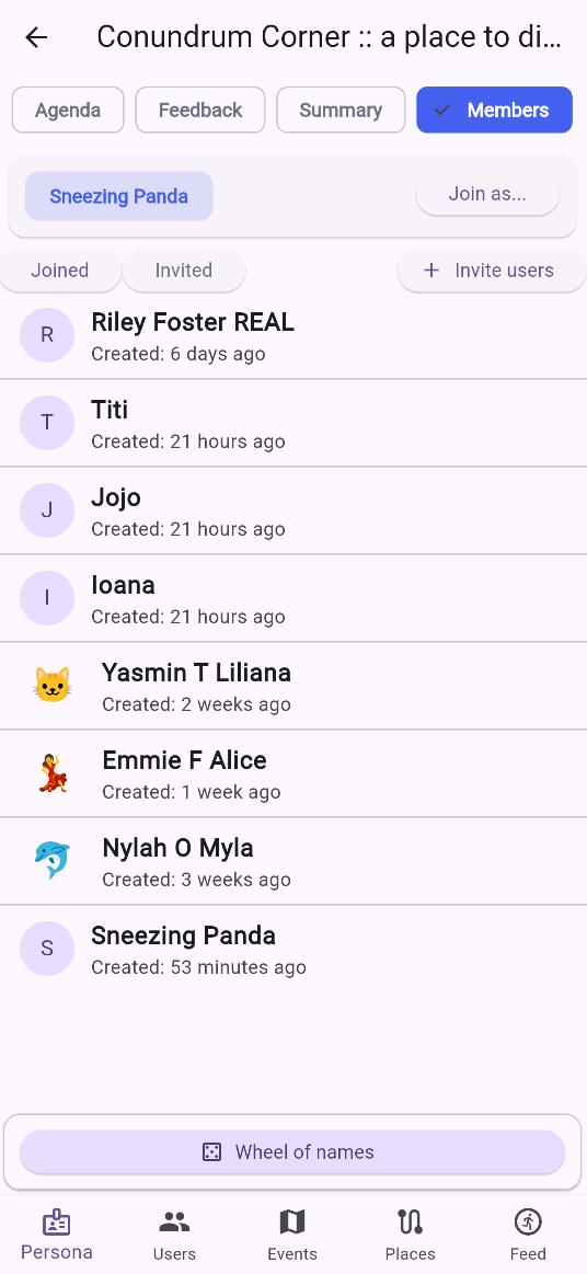 Event members listing